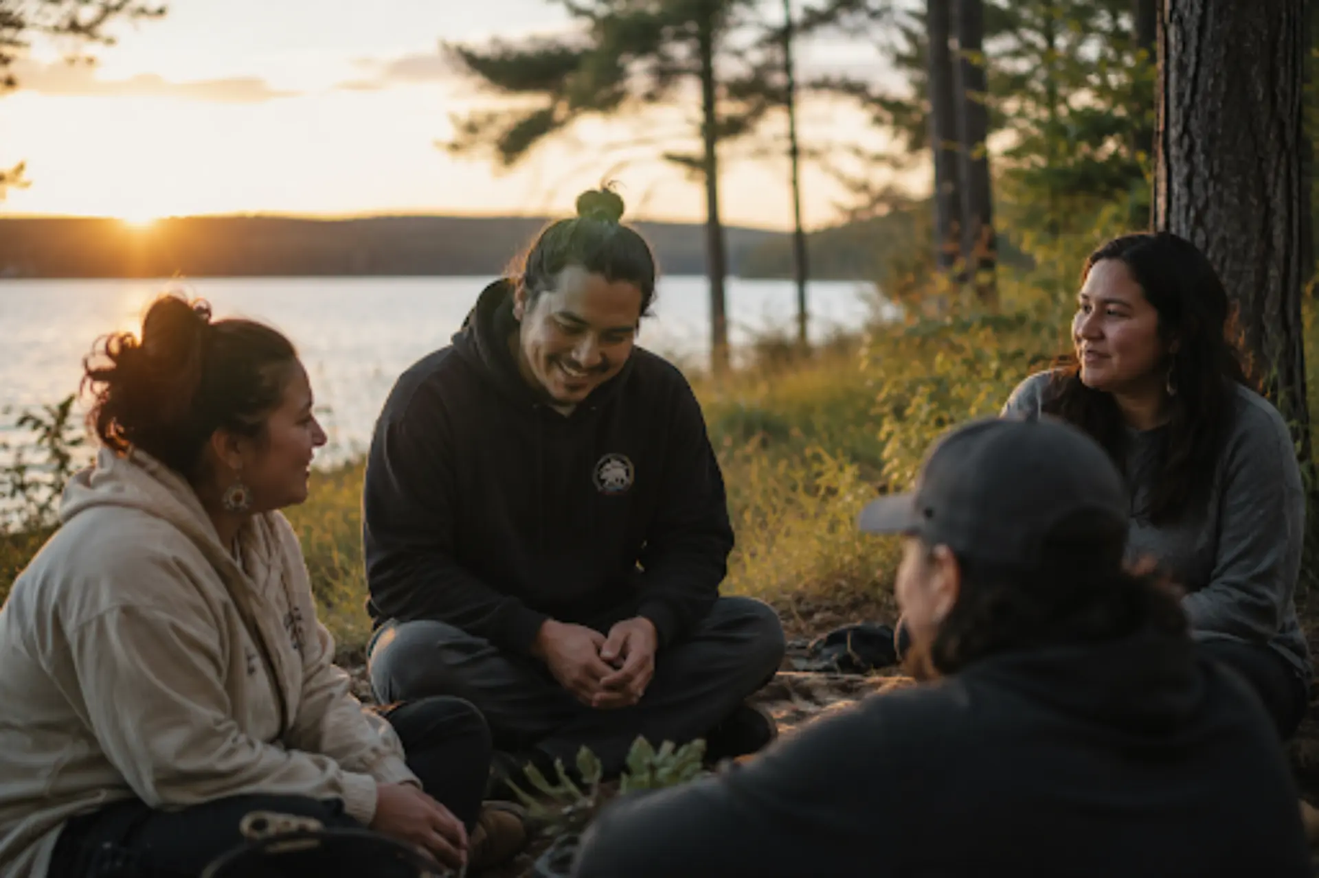 Group circle sunset